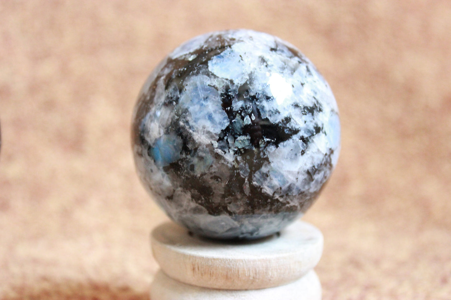 Flashy Rainbow Moonstone Large Spheres with wooden stand, High Quality Rainbow Moonstone Balls, Large Size-57-5 mm | 10 Oz | 270 g - Healing Crystal for Energy, Meditation, and Balance