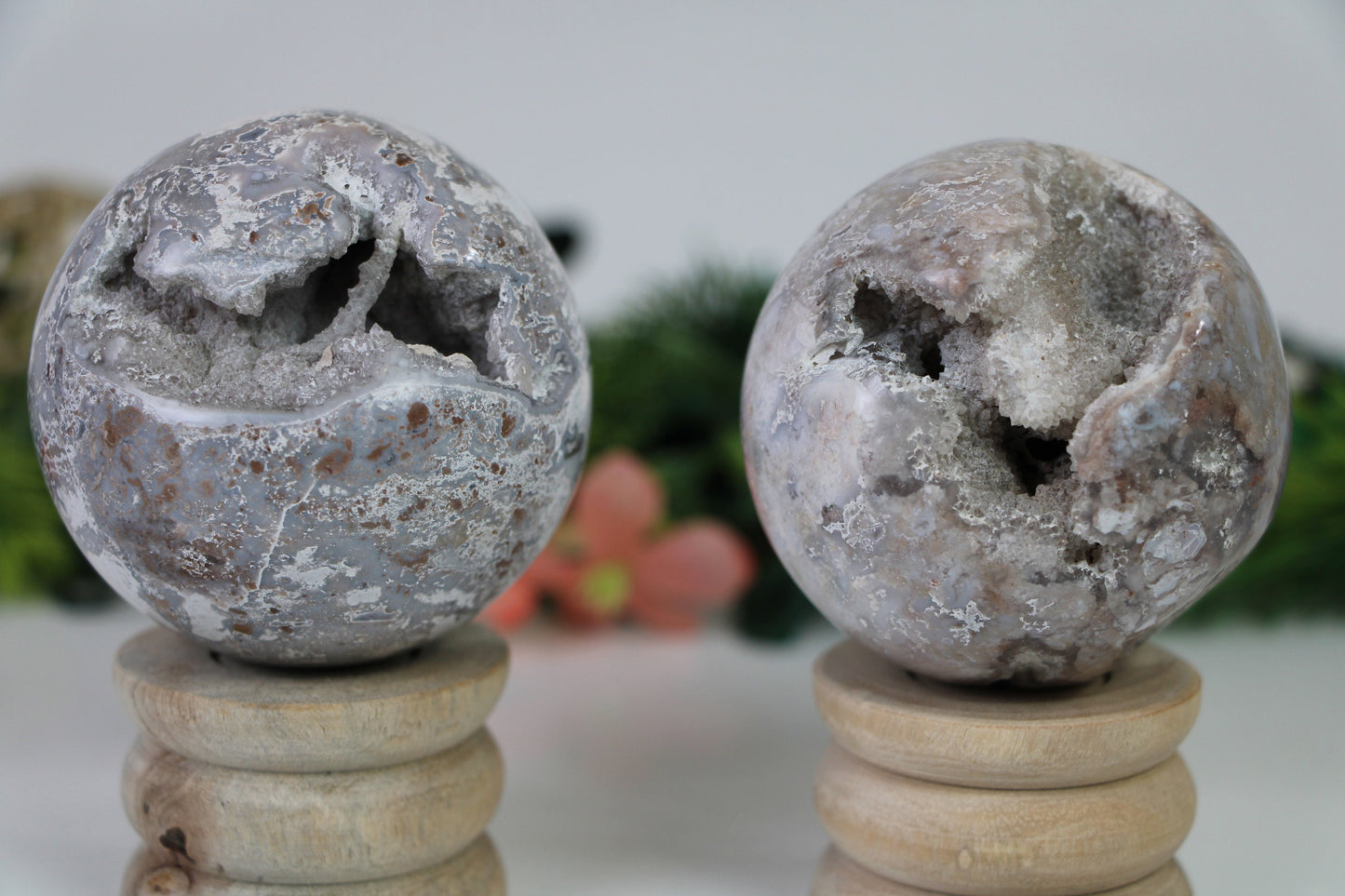 Pink Amethyst Druzy Crystal Sphere, Pink Amethyst Geode Crystal Ball, Flower Agate Crystal Sphere - Healing Crystal for Energy, Meditation, and Balance