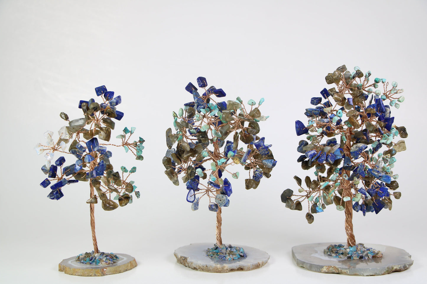 Lapis Lazuli Crystal Tree, Labradorite Tree Of Life with Agate Coaster base- Opalite Tree, Turquoise Tree - Healing Crystal for Energy, Meditation, and Balance