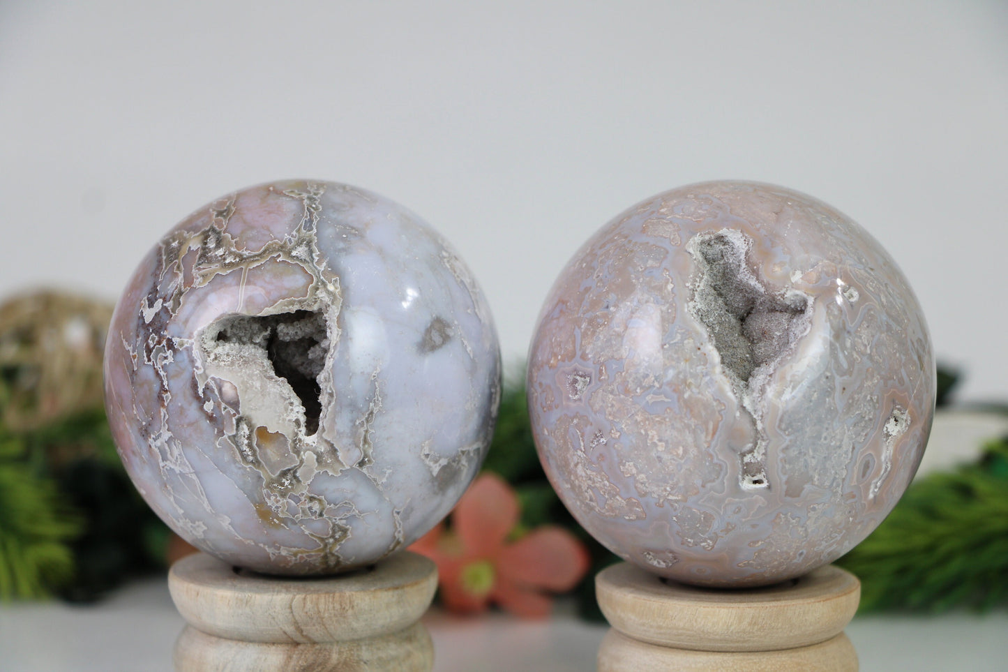 Pink Amethyst geode Sphere, Flower Agate Druzy Crystal Ball, Flower Agate Crystal Sphere - Healing Crystal for Energy, Meditation, and Balance