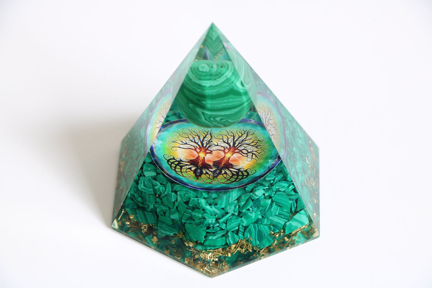 Malachite Orgone Pyramid Tree of life, Hexagon Orgonite Pyramid | Healing Crystal - Healing Crystal for Energy, Meditation, and Balance