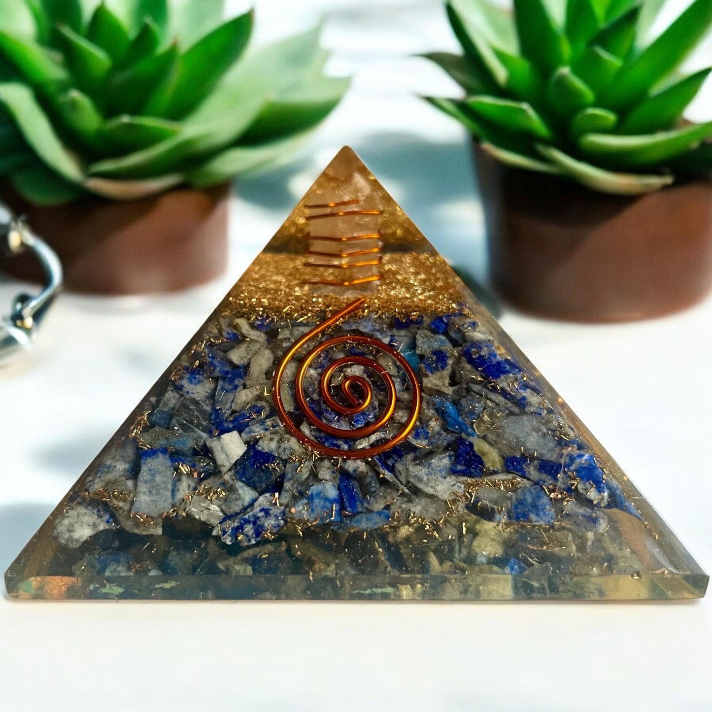 Lapis Lazuli Orgone Pyramid – Unlock Inner Wisdom and Positive Energy Orgone Pyramids 70-75 mm | Healing Crystal - Healing Crystal for Energy, Meditation, and Balance