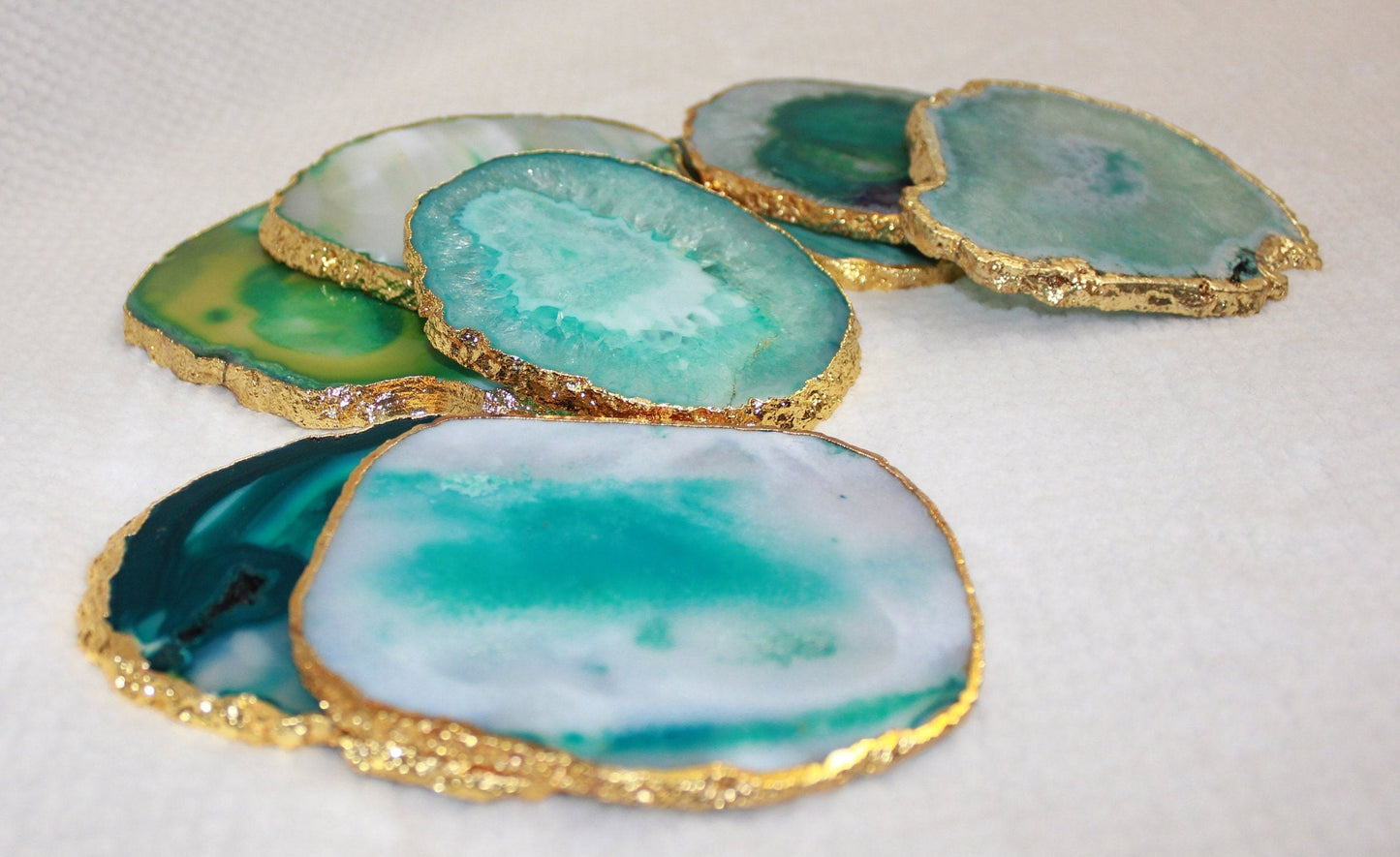 Authentic Green Agate Coasters with gold plating Natural beauty | Healing Crystal - Healing Crystal for Energy, Meditation, and Balance
