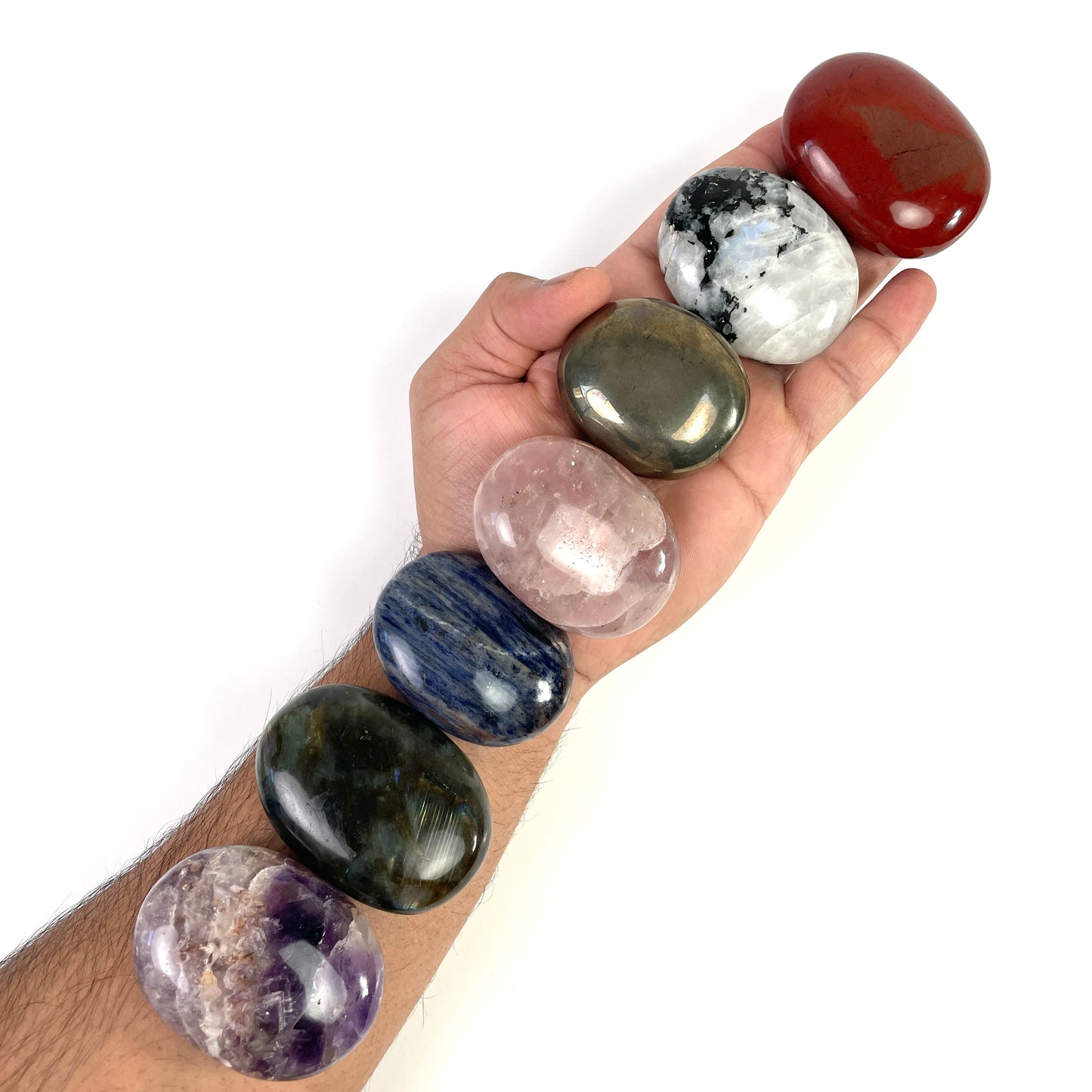 Seven Chakra Palm stone Crystal Set, 7 Chakra palm stone set. Chakra Crystal Set, Reiki Chakra Set, Reiki Healing Crystals - Healing Crystal for Energy, Meditation, and Balance