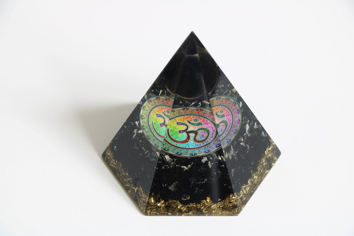 Black Tourmaline Orgone Pyramid OM , Hexagon Orgonite Pyramid - Healing Crystal for Energy, Meditation, and Balance