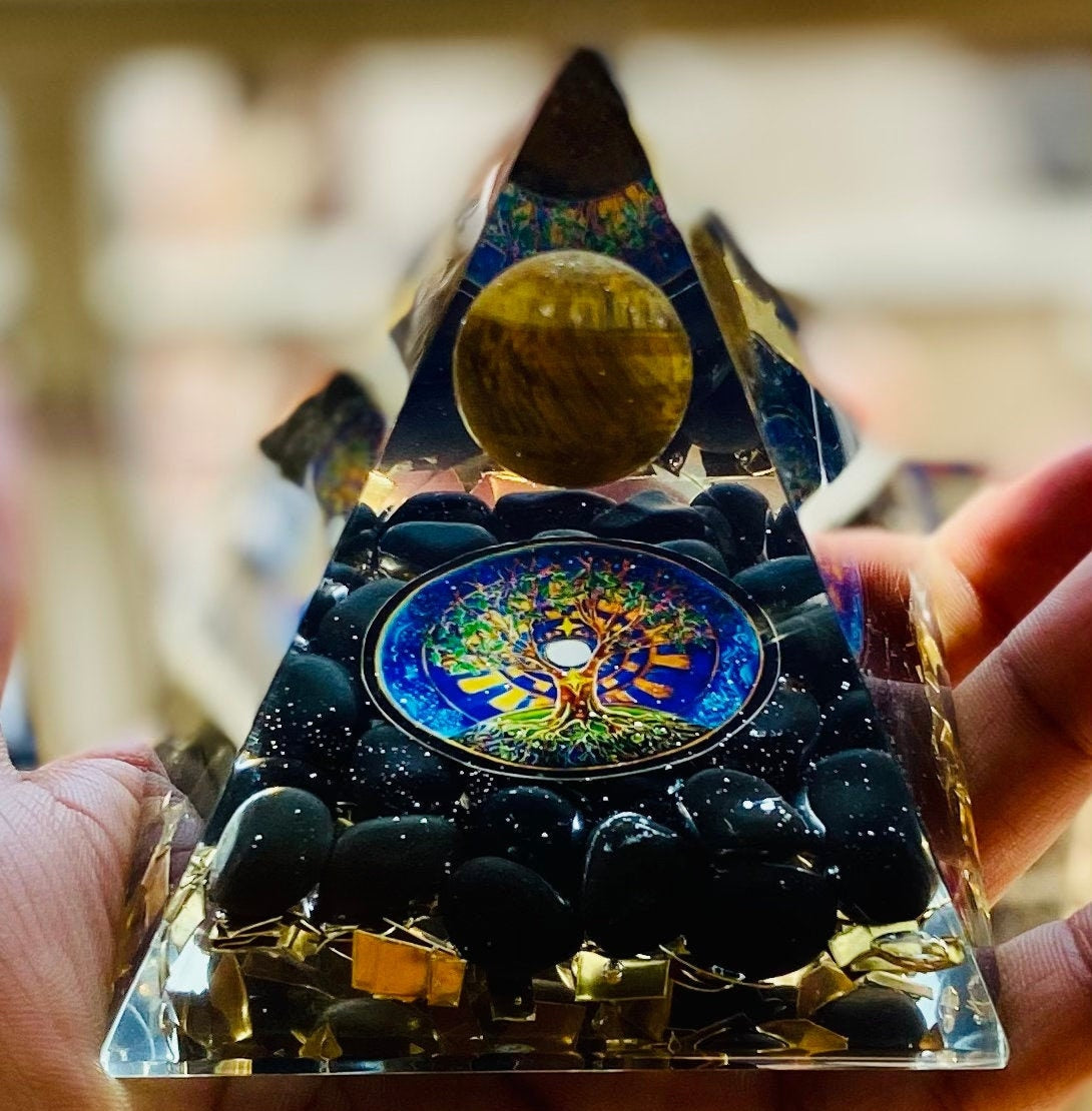 Galaxy Orgone Pyramid/ Orgonite Pyramid Reiki EMF Protection Healing Meditation Pyramid – Grounding & Healing Crystal | Natural Energy Stone - Healing Crystal for Energy, Meditation, and Balance