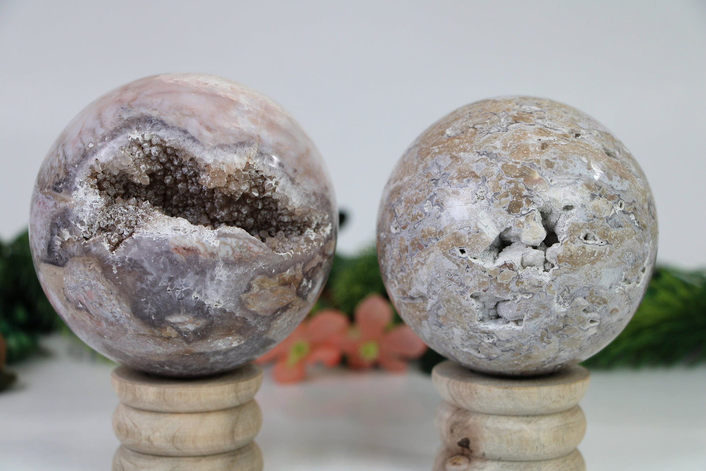 Large Pink Amethyst Druzy Crystal Sphere, Flower Agate Druzy Crystal Ball, Flower Agate Crystal Sphere - Healing Crystal for Energy, Meditation, and Balance