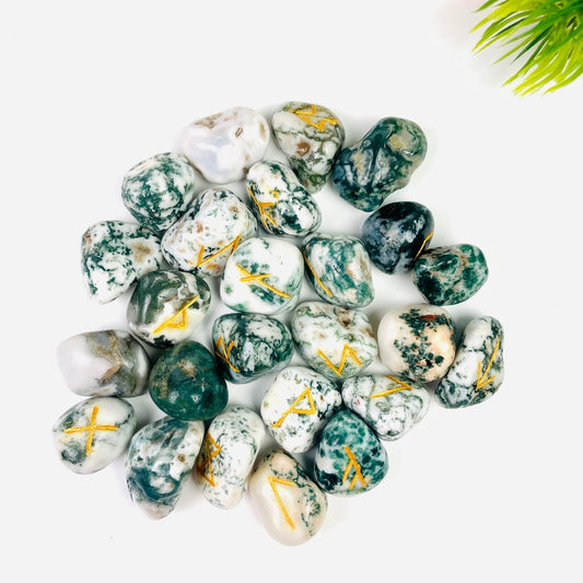 Tree Agate Rune Sets | Healing Crystal - Healing Crystal for Energy, Meditation, and Balance