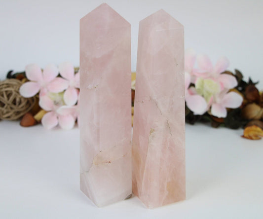 Rose Quartz Tower Crystal Obelisk Four Polished Sided Healing Crystal Wand - Healing Crystal for Energy, Meditation, and Balance