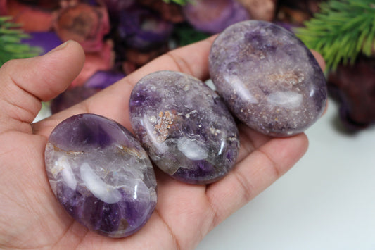 Amethyst Palm Stone Chakra Stone, Polished Gemstone Amethyst - Healing Crystal for Energy, Meditation, and Balance