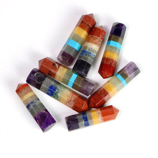 Seven Chakra Crystal Tower Point, 7 Chakra Single point tower, Seven Chakra terminated crystal points - Healing Crystal for Energy, Meditation, and Balance