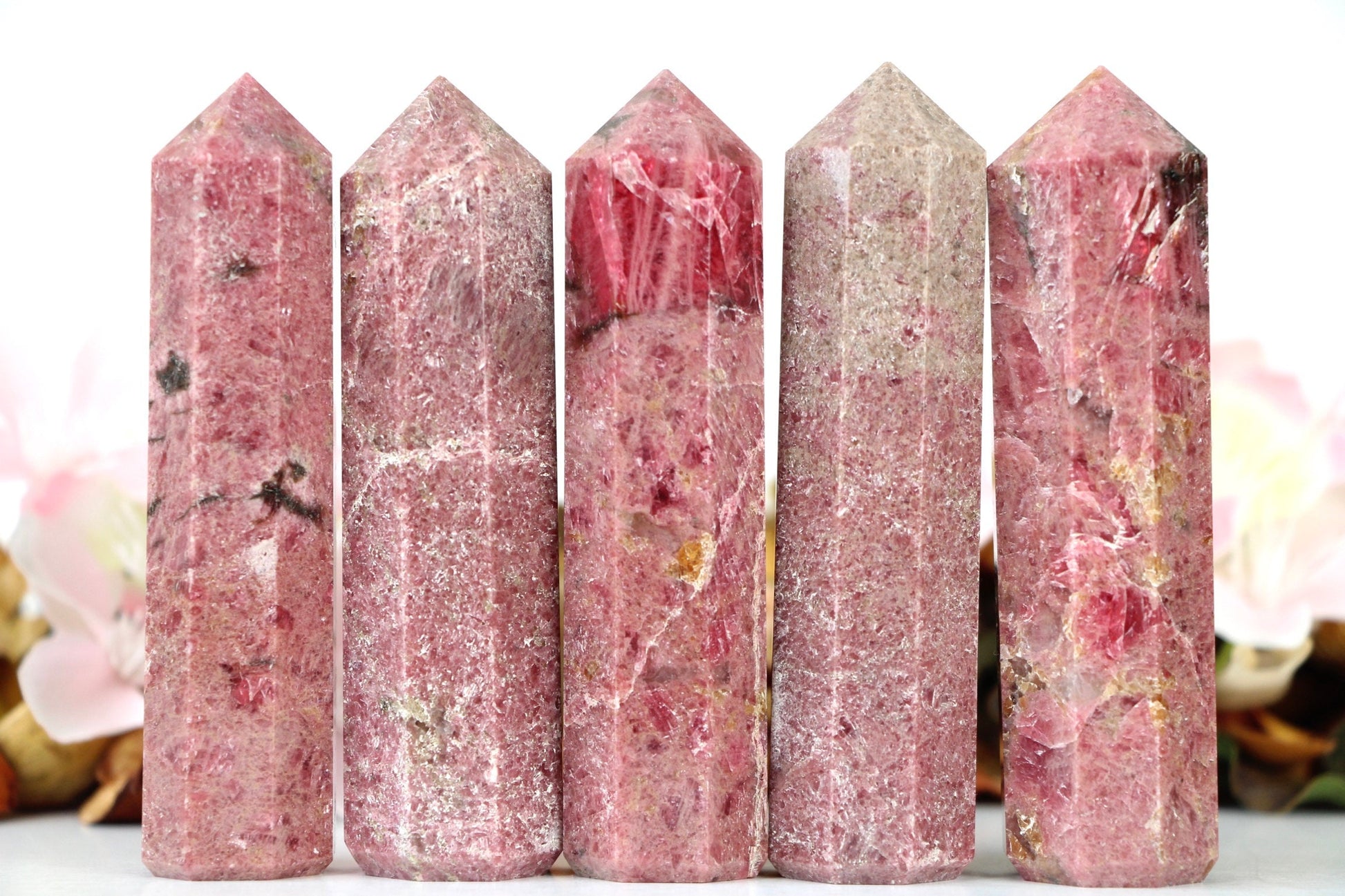 Rhodonite Crystal Tower Healing Crystal Wand Regular Large 4-5 Inches, 8 faceted Pencil Tower - Healing Crystal for Energy, Meditation, and Balance