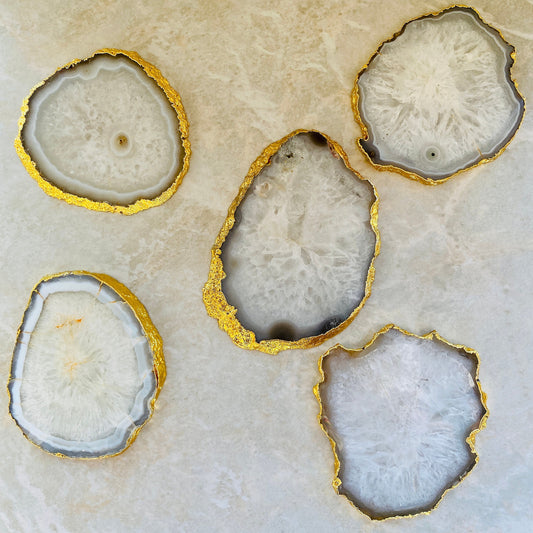 Multicolored Agate Coasters Set of 4 Coasters with gold plating Natural beauty - Healing Crystal for Energy, Meditation, and Balance