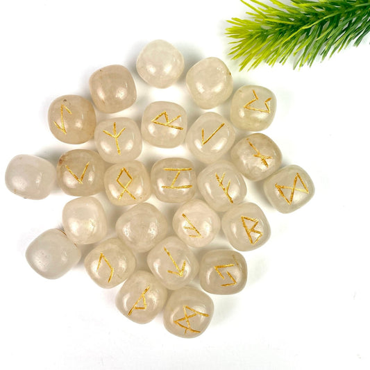 White Quartz Rune Sets, Healing Crystals 25 Pieces Engraved Tumbled rune stones White Quartz Crystal Rune set - Healing Crystal for Energy, Meditation, and Balance