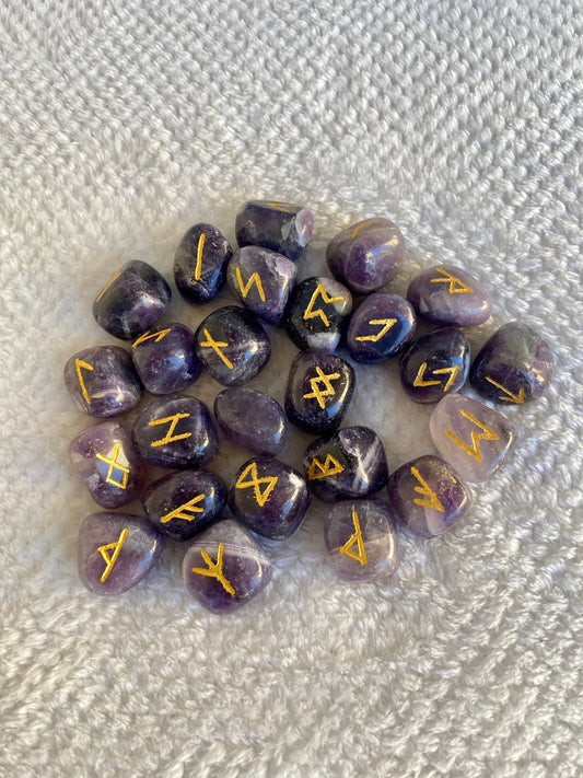Wholesale Lot Amethyst Rune Sets, Healing Crystals 25 Pieces  Engraved Tumbled Stones Agate Rune set - Healing Crystal for Energy, Meditation, and Balance