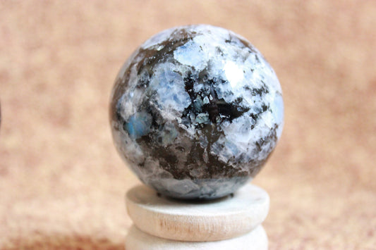 Flashy Rainbow Moonstone Large Spheres with wooden stand, High Quality Rainbow Moonstone Balls, Large Size-57-5 mm | 10 Oz | 270 g - Healing Crystal for Energy, Meditation, and Balance
