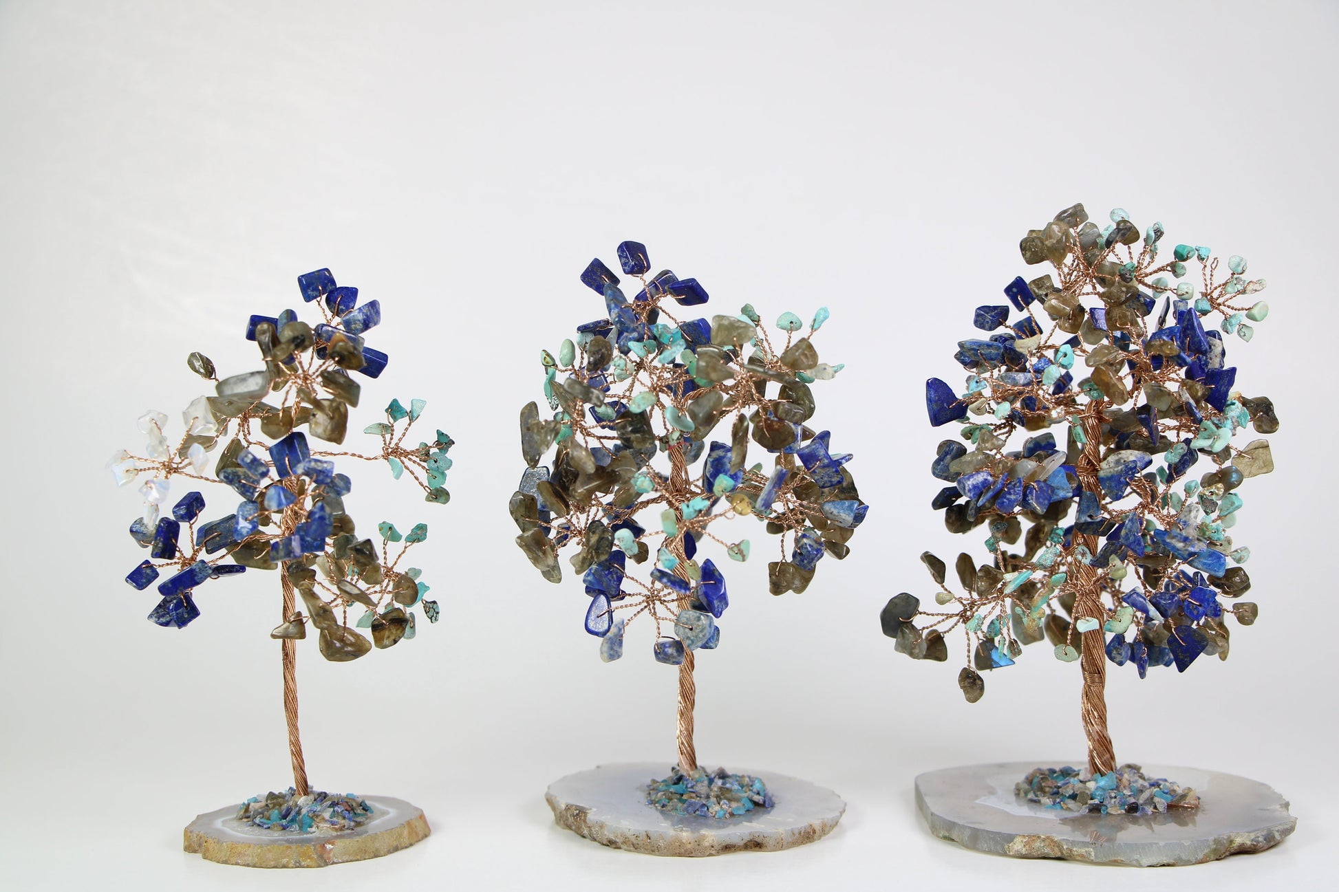 Lapis Lazuli Crystal Tree, Labradorite Tree Of Life with Agate Coaster base- Opalite Tree, Turquoise Tree - Healing Crystal for Energy, Meditation, and Balance