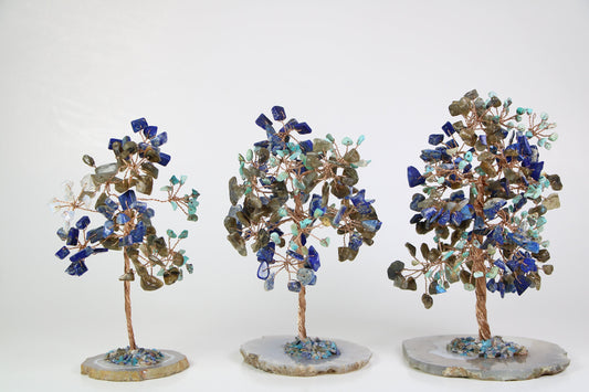 Lapis Lazuli Crystal Tree, Labradorite Tree Of Life with Agate Coaster base- Opalite Tree, Turquoise Tree - Healing Crystal for Energy, Meditation, and Balance
