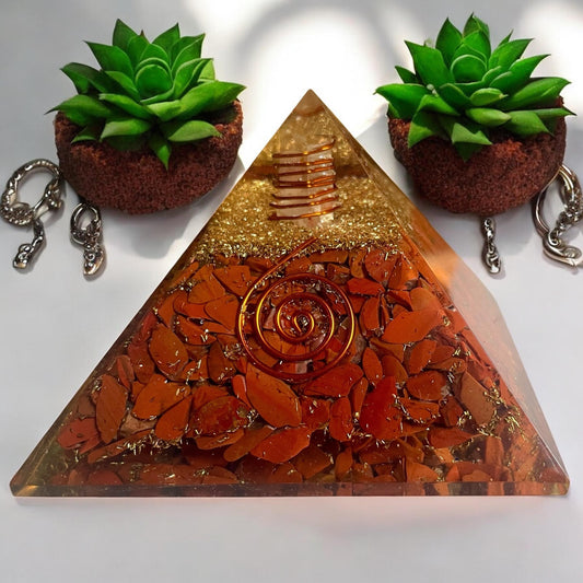 Red Jasper Orgone Pyramid (70-75mm) – Grounding Energy and Emotional Stability Orgone Pyramids 70-75 mm - Healing Crystal for Energy, Meditation, and Balance