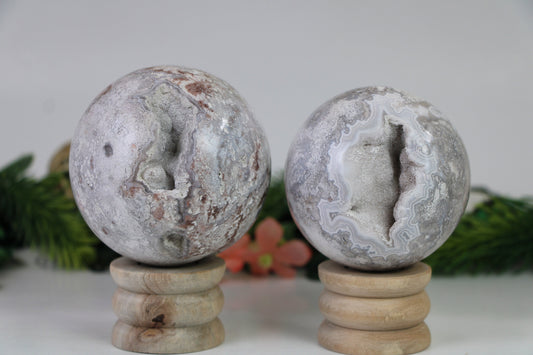 Pink Amethyst Druzy Crystal Sphere, Flower Agate Geode Crystal Ball, Flower Agate Crystal Sphere - Healing Crystal for Energy, Meditation, and Balance