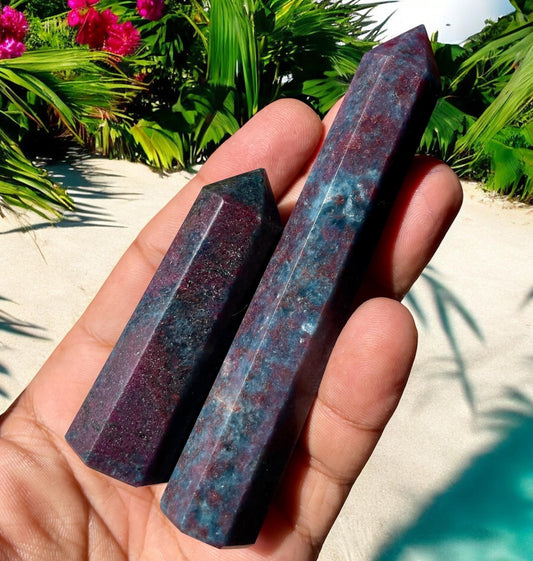 Ruby Kyanite Crystal Tower | Healing Crystal Wand| 8 Faceted Ruby in Kyanite Tower - Healing Crystal for Energy, Meditation, and Balance