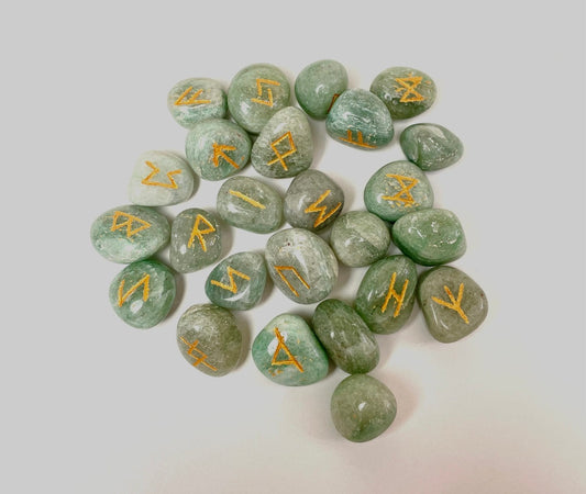 Amazonite Rune Sets, Crystal Rune Stone Set with Velvet Storage Pouch Engraved Stones runes - Healing Crystal for Energy, Meditation, and Balance