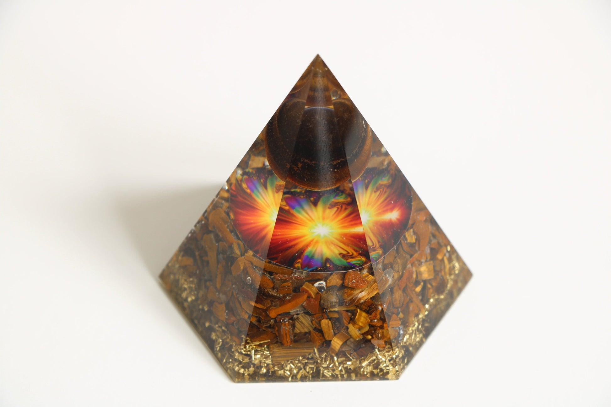 Tigers Eye Orgone Pyramid, Hexagon Orgonite Pyramid | Healing Crystal - Healing Crystal for Energy, Meditation, and Balance