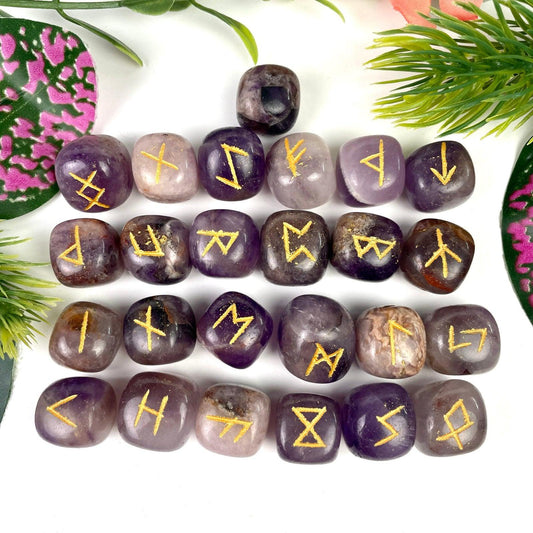 Amethyst Rune Sets, Healing Crystals 25 Pieces  Engraved Tumbled rune stones Agate Rune set - Healing Crystal for Energy, Meditation, and Balance