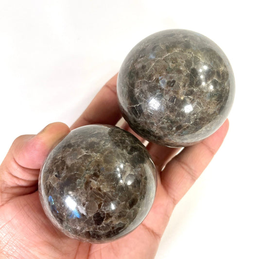 Flashy Brown Larvikite Crystal Sphere – Grounding & Healing Crystal | Natural Energy Stone - Healing Crystal for Energy, Meditation, and Balance