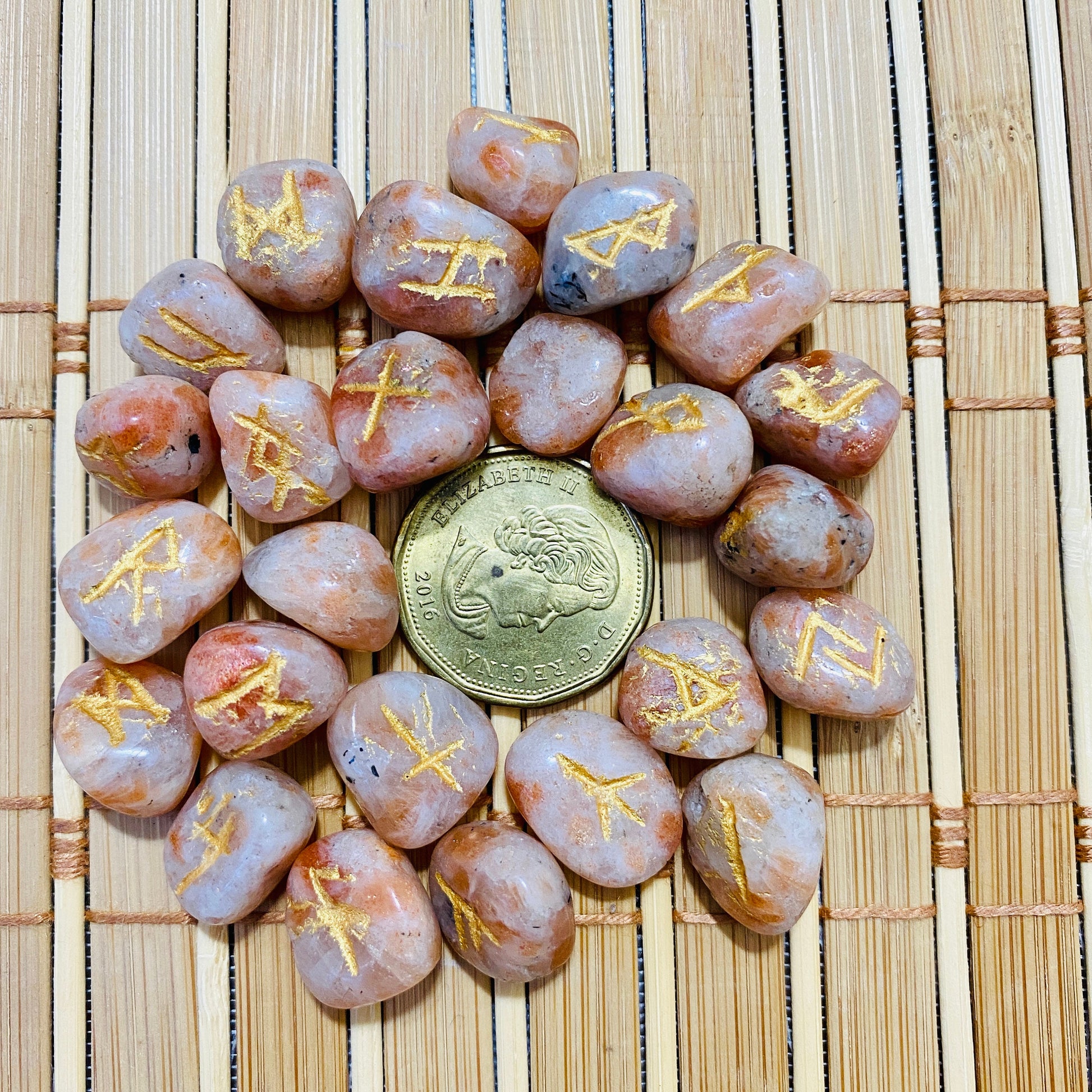 Sunstone Rune Sets, Healing Crystals 25 Pieces  Engraved Tumbled Stones Agate Rune set - Healing Crystal for Energy, Meditation, and Balance