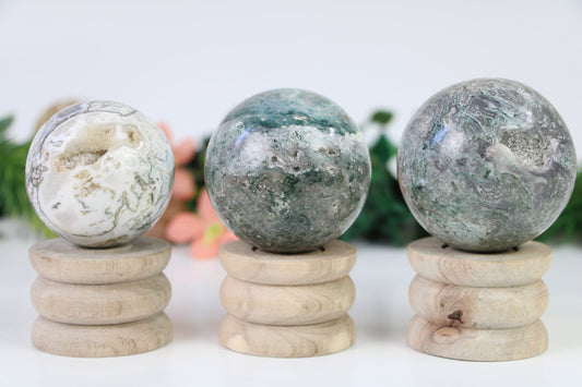 Moss Agate Druzy Crystal Sphere, Druzy Crystal Ball, Moss agate crystal ball - Healing Crystal for Energy, Meditation, and Balance