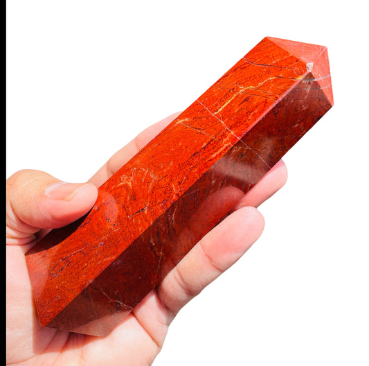 Red Jasper Towers RST#2 Obelisk High Quality Tower Healing Crystal Wand, Large Size 11 Oz/322 g,  4 faceted Pyramid Tower - Healing Crystal for Energy, Meditation, and Balance