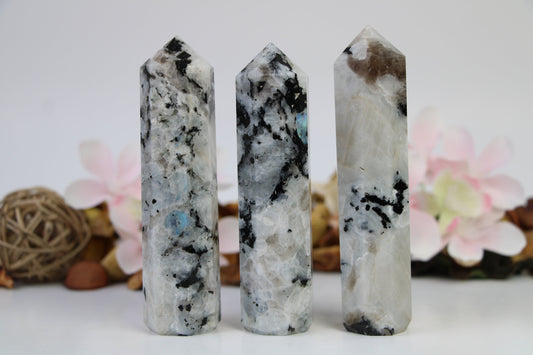 Rainbow Moonstone Crystal Tower, Moonstone Healing Crystal Wand, 4-5 Inches, 8 faceted Pencil Tower, Moonstone Obelisk - Healing Crystal for Energy, Meditation, and Balance