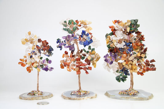 Handmade Gemstone Tree, 7 Chakra Crystal Tree of Life with Coaster Base - Healing Crystal for Energy, Meditation, and Balance