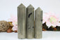Pyrite Crystal Tower Wand Golden Pyrite Obelisk High Quality Tower Healing Crystals Wand Regular Large 4-5 Inches, 8 faceted Pencil Tower - Healing Crystal for Energy, Meditation, and Balance