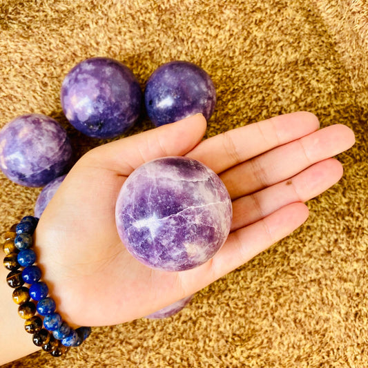 Lepidolite Crystal Spheres – Grounding & Healing Crystal | Natural Energy Stone - Healing Crystal for Energy, Meditation, and Balance