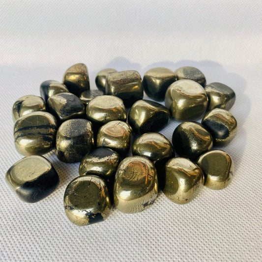 Tumbled Golden Pyrite Polished Stone Bag Charged Healing Crystal, Polished Gemstone Healing Crystals - Healing Crystal for Energy, Meditation, and Balance