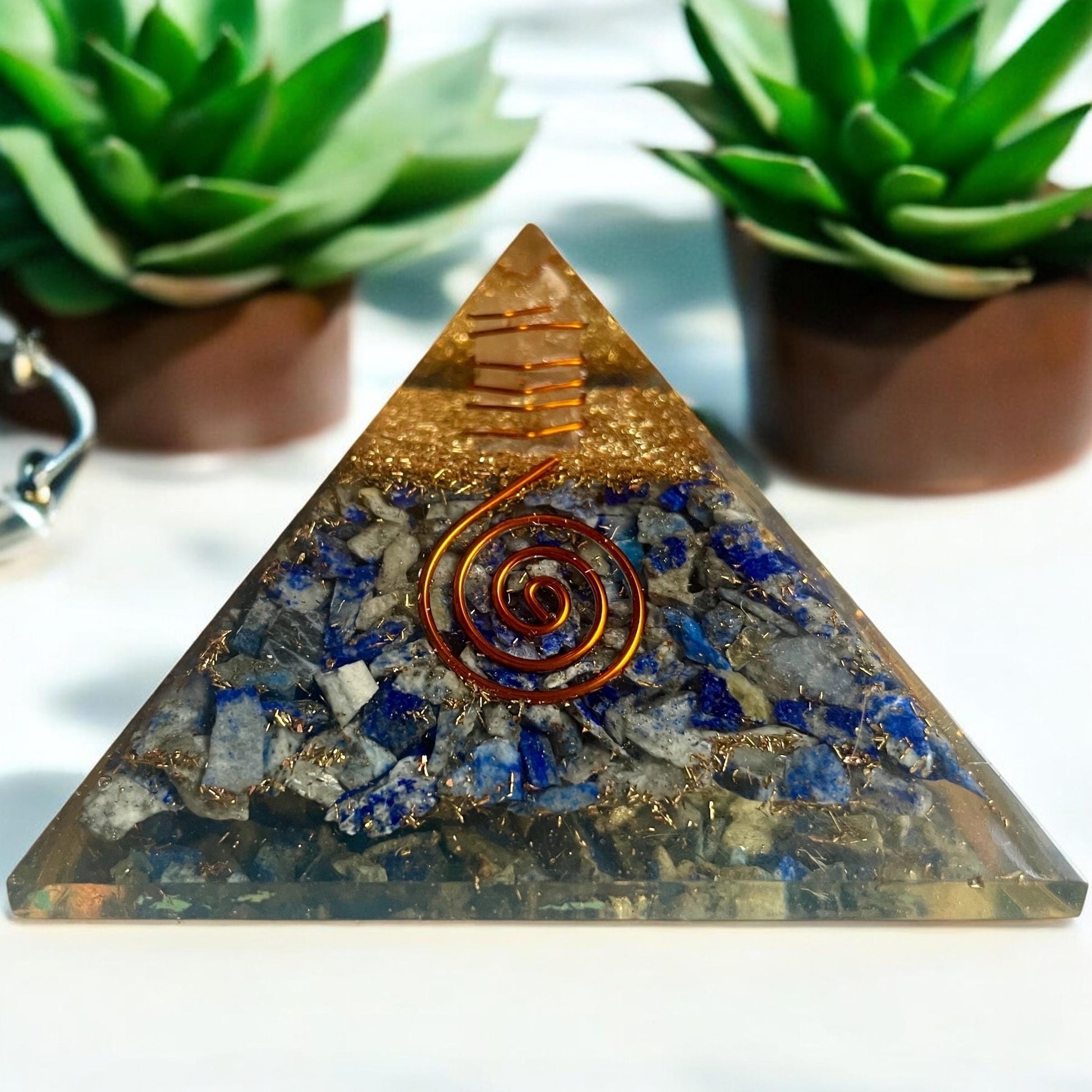 Lapis Lazuli Orgone Pyramid – Unlock Inner Wisdom and Positive Energy Orgone Pyramids 70-75 mm | Healing Crystal - Healing Crystal for Energy, Meditation, and Balance