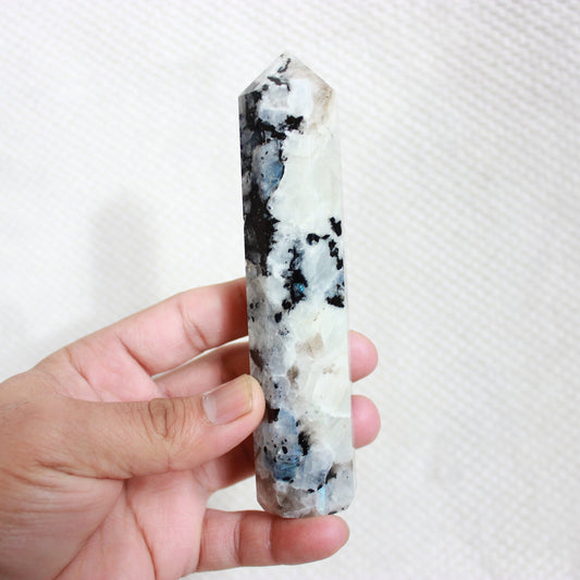 Flashy Rainbow Moonstone Large Tower, Moonstone Healing Crystal Wand, 5.5 Inches, 8 Oz, 8 faceted Pencil Tower, Moonstone Obelisk - Healing Crystal for Energy, Meditation, and Balance