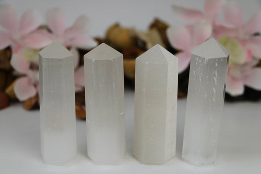 Selenite Tower Point crystal  Stick Nice Quality 3-3.5 Inches Polished Six Faceted  Natural Healing Obelisk - Healing Crystal for Energy, Meditation, and Balance