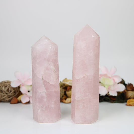 Rose Quartz Crystal Tower Point | Rose Healing Crystal Wand | Rose Quartz Tower Obelisk Jumbo Six Faceted - Healing Crystal for Energy, Meditation, and Balance