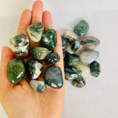 Tumbled Moss Agate Polished Stone Bag Charged Healing Crystal, Polished Gemstone Healing Crystals High Quality - Healing Crystal for Energy, Meditation, and Balance