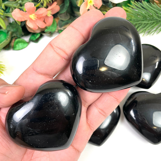 Black Obsidian Crystal Heart, Black Obsidian Gemstone Hearts, Black Obsidian Heart Shaped Healing Stones, Home decor crystal – Grounding & Healing Crystal | Natural Energy Stone - Healing Crystal for Energy, Meditation, and Balance
