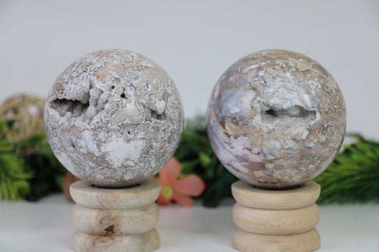 Pink Amethyst Geode Crystal Sphere, Flower Agate Druzy Crystal Ball, Flower Agate Geode Crystal Sphere - Healing Crystal for Energy, Meditation, and Balance