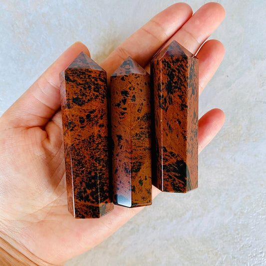 Mahogany Obsidian Crystal Tower Healing Crystal Wand Natural Crystal Obelisk 3 Inches - Healing Crystal for Energy, Meditation, and Balance