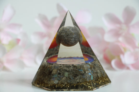 Labradorite Orgone Pyramid-Amethyst Meditation Pyramid - Healing Crystal for Energy, Meditation, and Balance