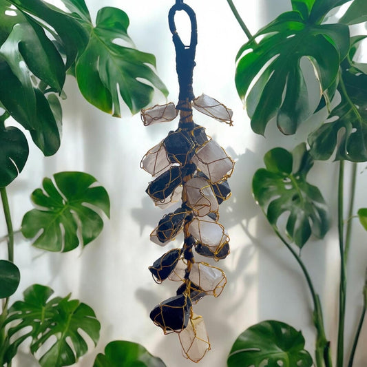 Black Tourmaline Selenite Chunks Hanging Decor | Energy Cleansing & Protection Wall Charm | Crystal Home Decor - Healing Crystal for Energy, Meditation, and Balance