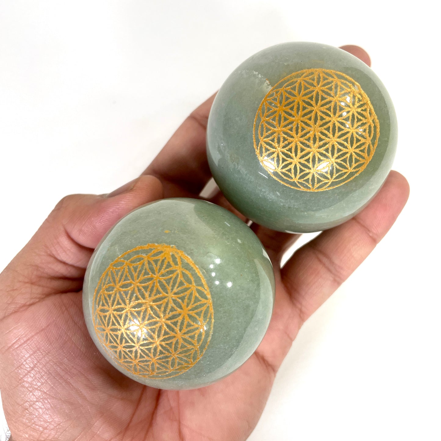 Green Aventurine Crystal Sphere, Engraved Flower of life Green Aventurine Crystal Ball - Healing Crystal for Energy, Meditation, and Balance