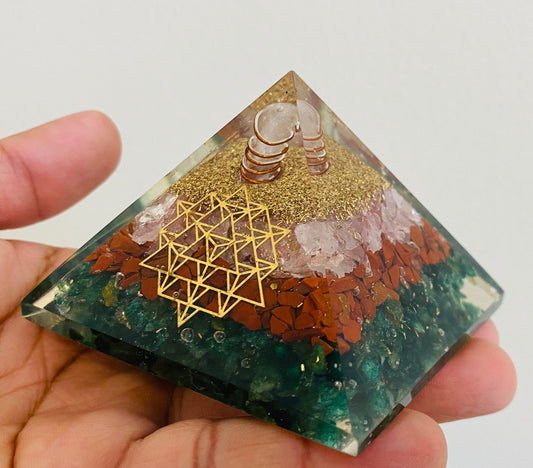 Customized Orgonite Pyramid Energy Orgone Pyramid Flower of Life Gold Plated Symbol with Crystal Pencil Reiki Healing Pyramid - Healing Crystal for Energy, Meditation, and Balance
