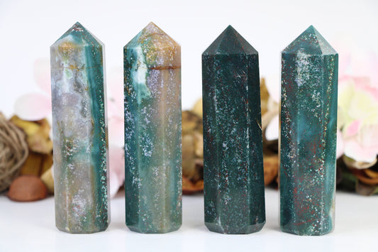 Bloodstone  Crystal Tower Healing Crystal Wand Regular Large 4-5 Inches, 8 faceted Pencil Tower - Healing Crystal for Energy, Meditation, and Balance